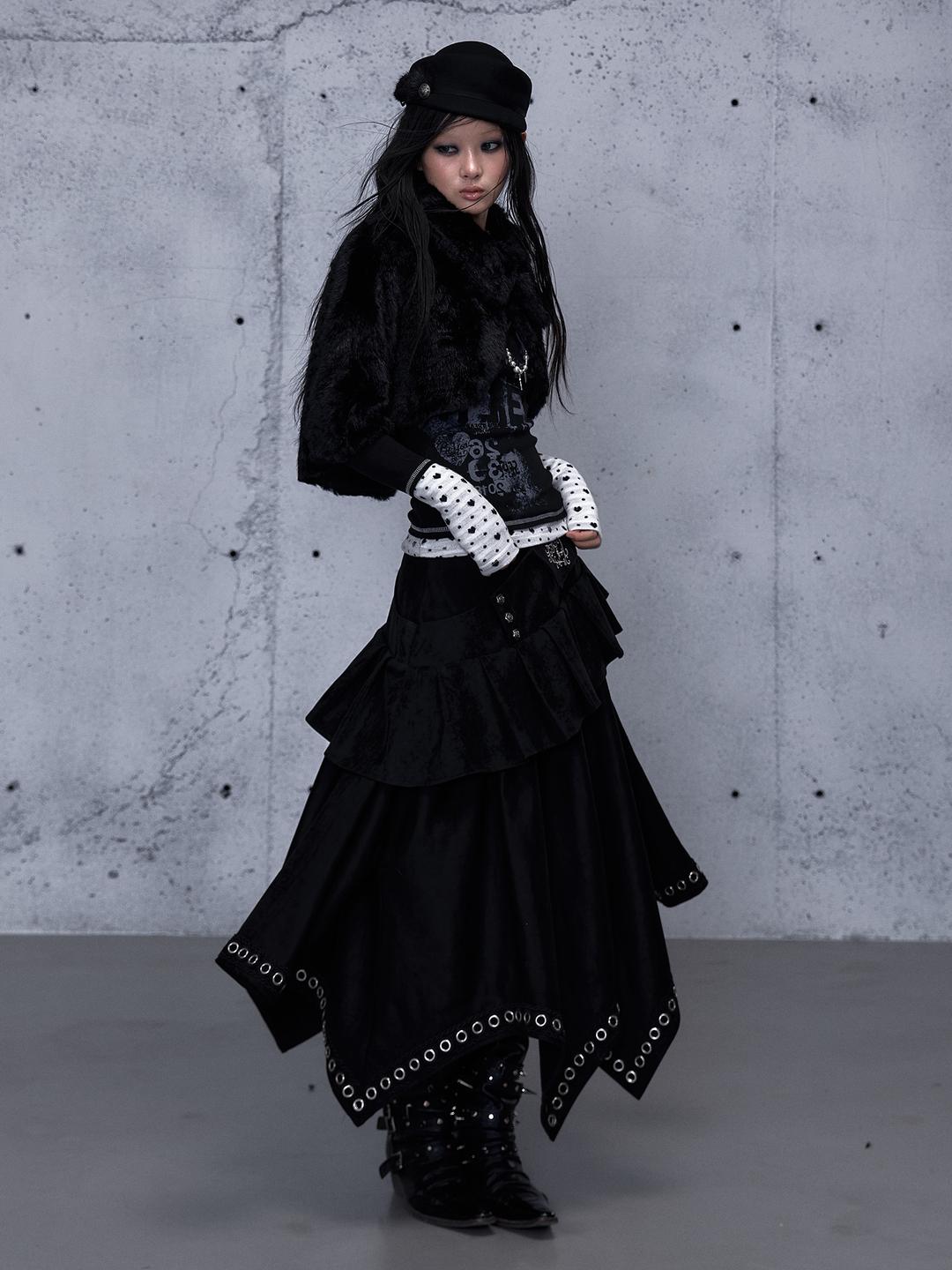 NO ROMANCE Punk Suede Irregular Long Skirt