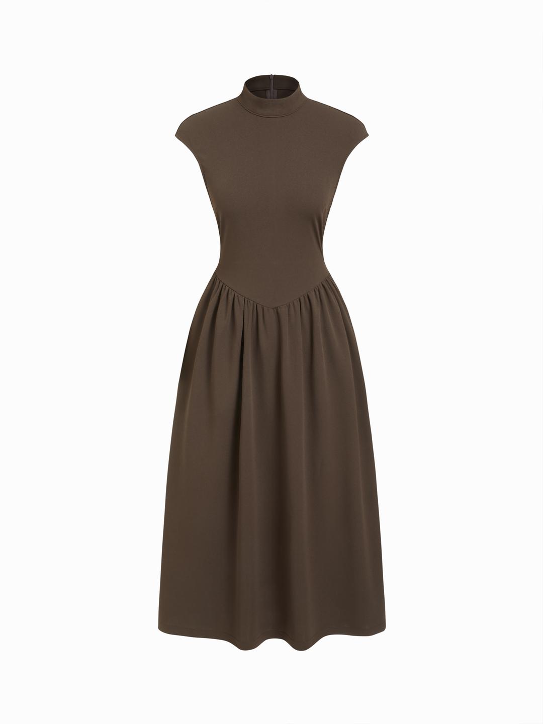 Jersey High Neck Tie Back Midi Dress