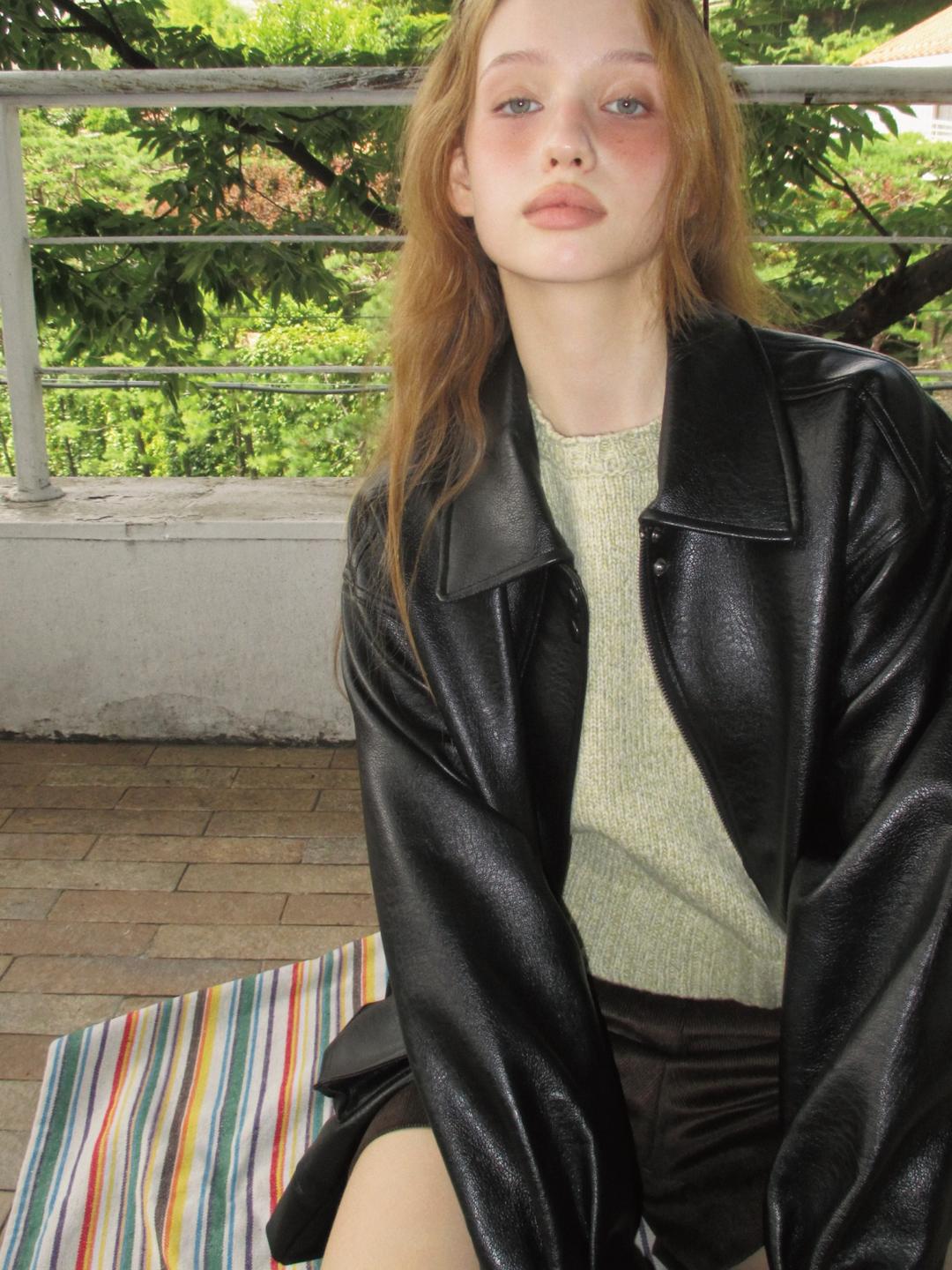 3D Pockets Leather Jacket (Black)