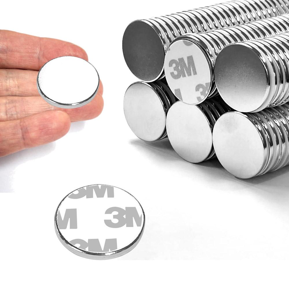 얇은 원형 강력 자석 스티커 양면 테이프 붙이는 소형 동전 자석판 지름 20mm x 2T