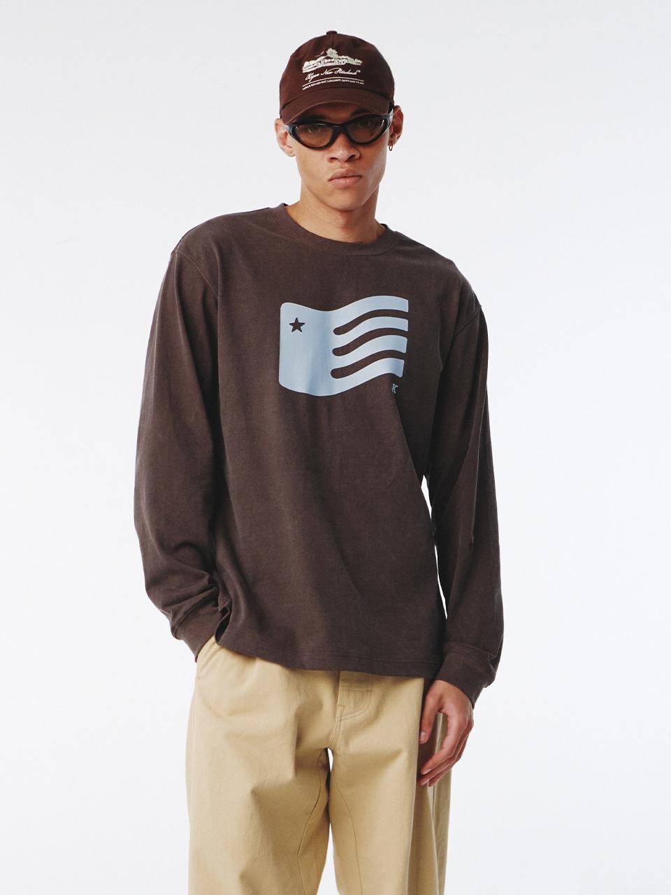 Flag Long Sleeve T-Shirt Brown
