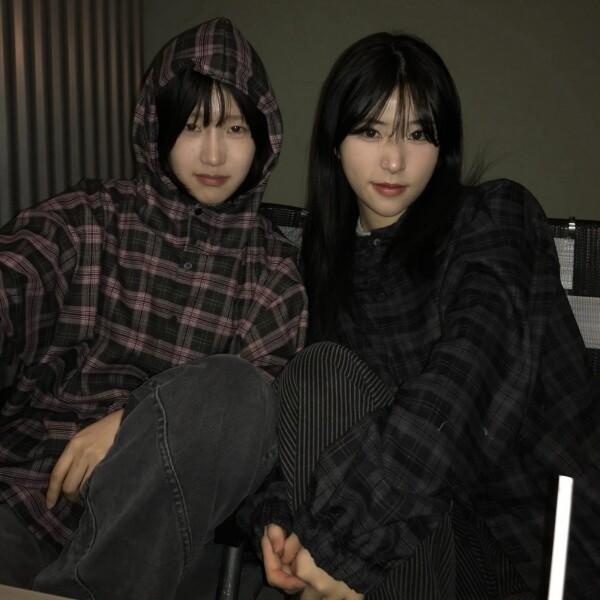 shun 체크 후드 셔츠