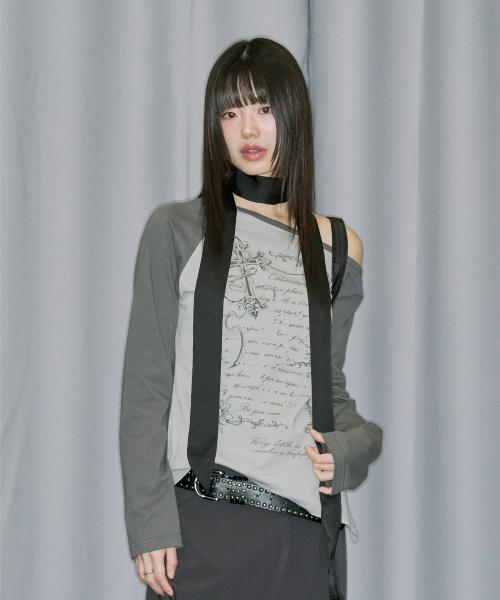 크로스 오너먼트 오프숄더 래글런 롱 슬리브 - ASH GRAY