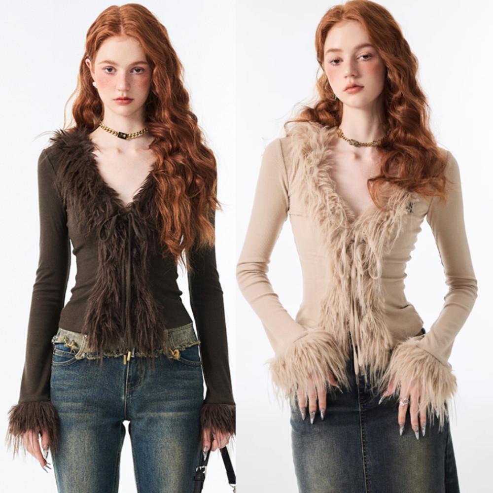 1JINN STUDIO 원진스튜디오 니트 브이넥 퍼 니트 슬림핏 가디건 3COLOR