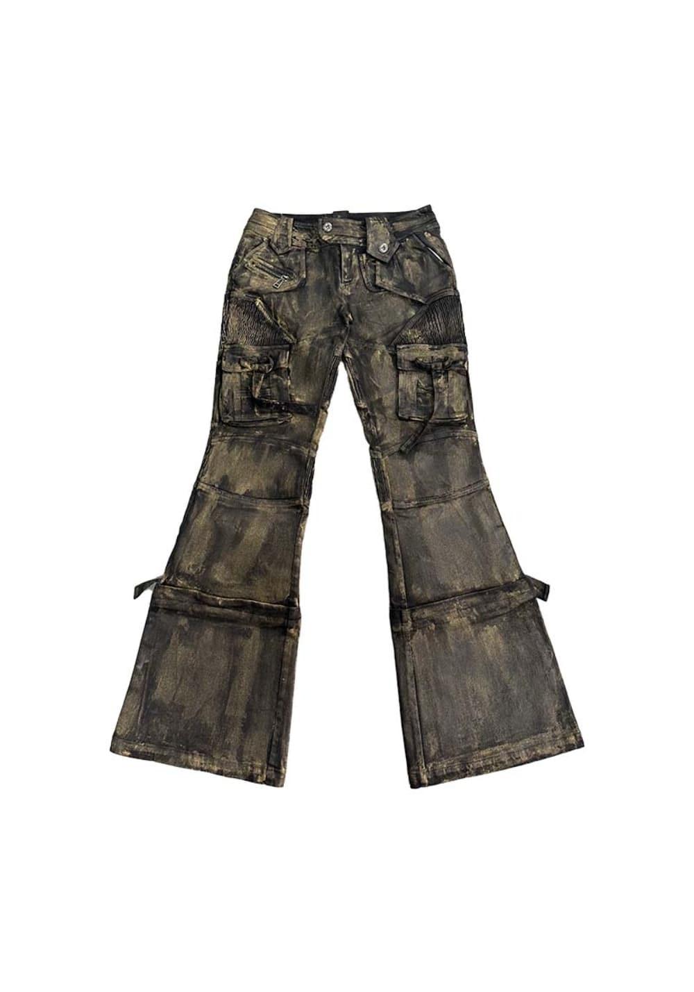 OPEN AESTHETIC丨Layered Gold Jeans - Black / S