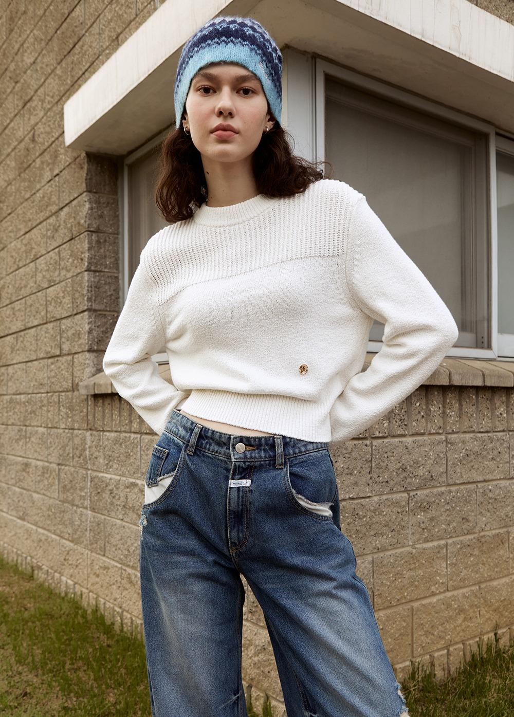 W BOUCLE CROP KNIT ivory