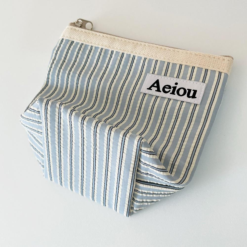 Aeiou Basic Pouch (M size) Stripe India Blue
