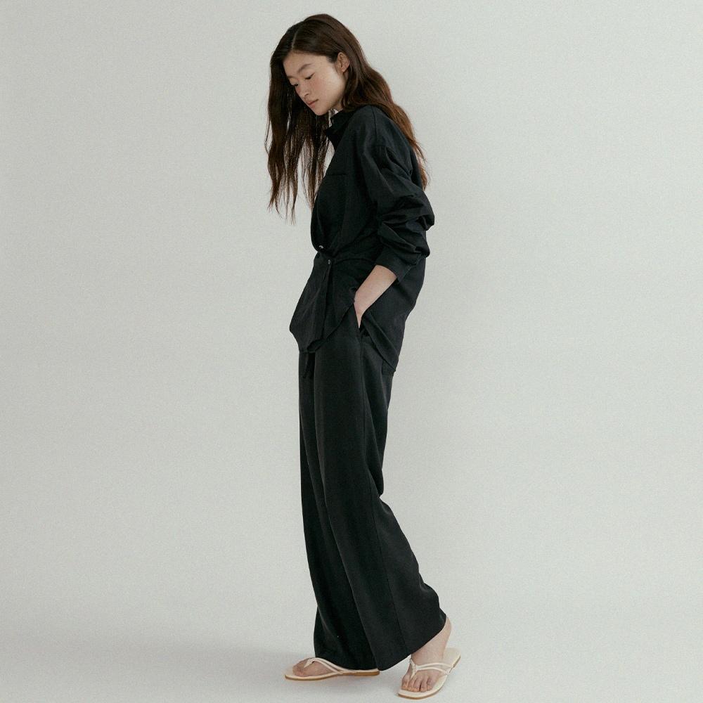 tencel blended band pants-black