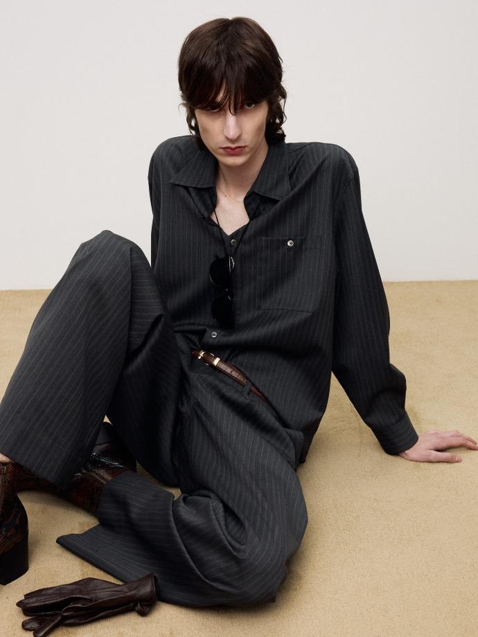 WOOL STRIPED RELAXED SHIRT_ GREY PINSTRIPE