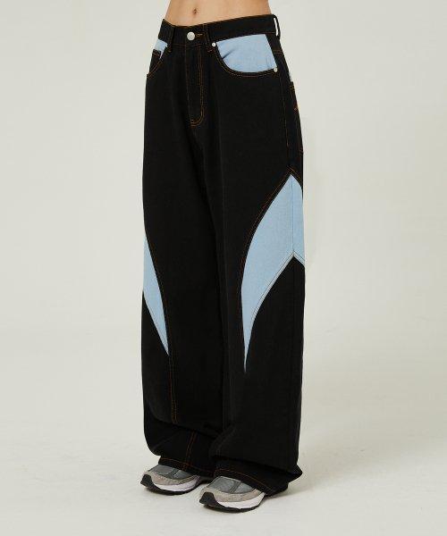 커브드 절개 리버스 데님 팬츠 블랙