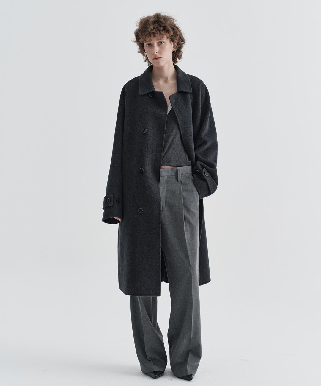 W Balmacaan Cashmere Blend Handmade Coat_Charcoal