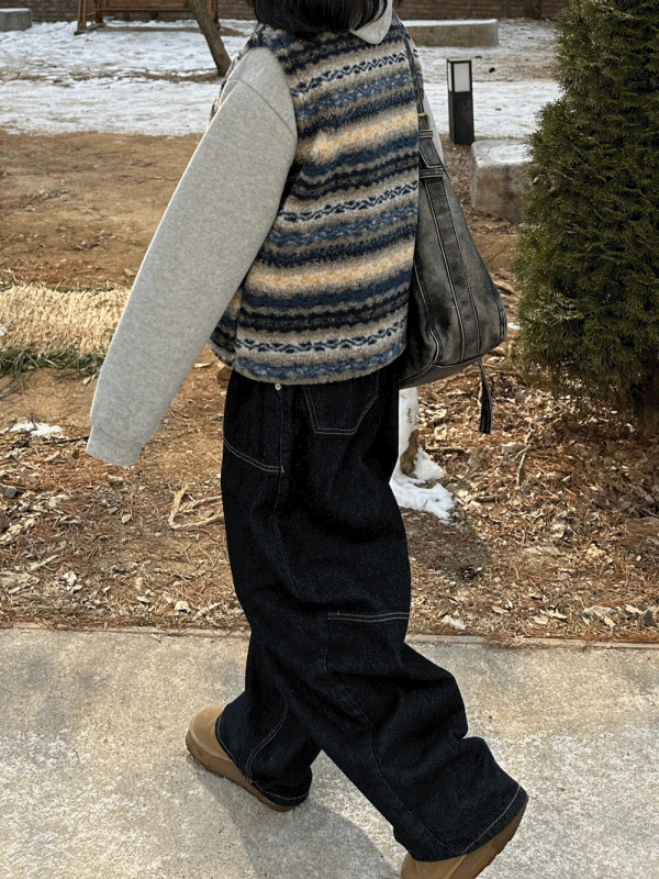 랑데 스티치 와이드 흑청 데님팬츠