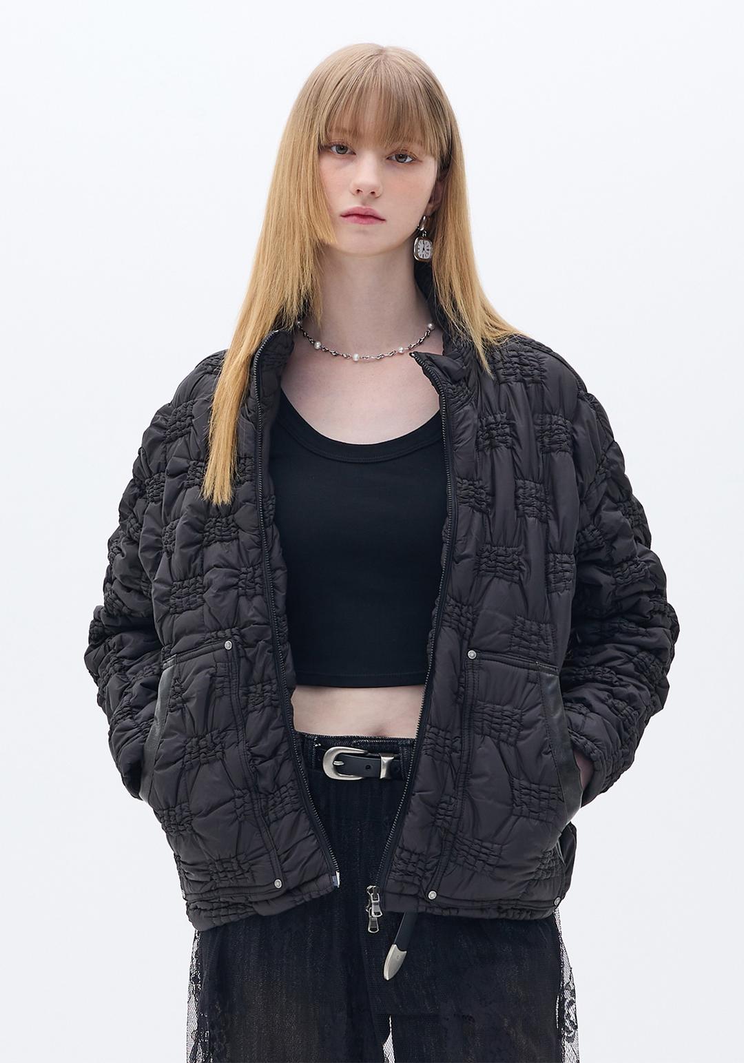 CRAGGY QUILTED LEATHER BELT JUMPER BLACK