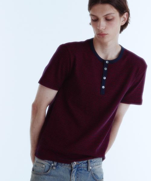 프렌치 스트라이프 헨리넥 탑_스칼렛 네이비