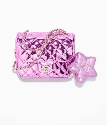 샤넬 Mini flap bag star coin purse, Metallic mirror calfskin