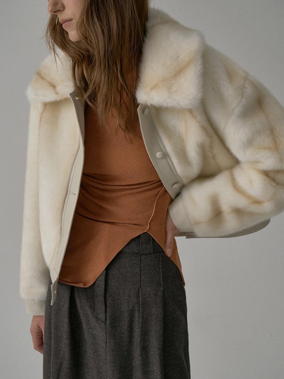 [블프세일]Leather Line Fur Jacket (Ivory)