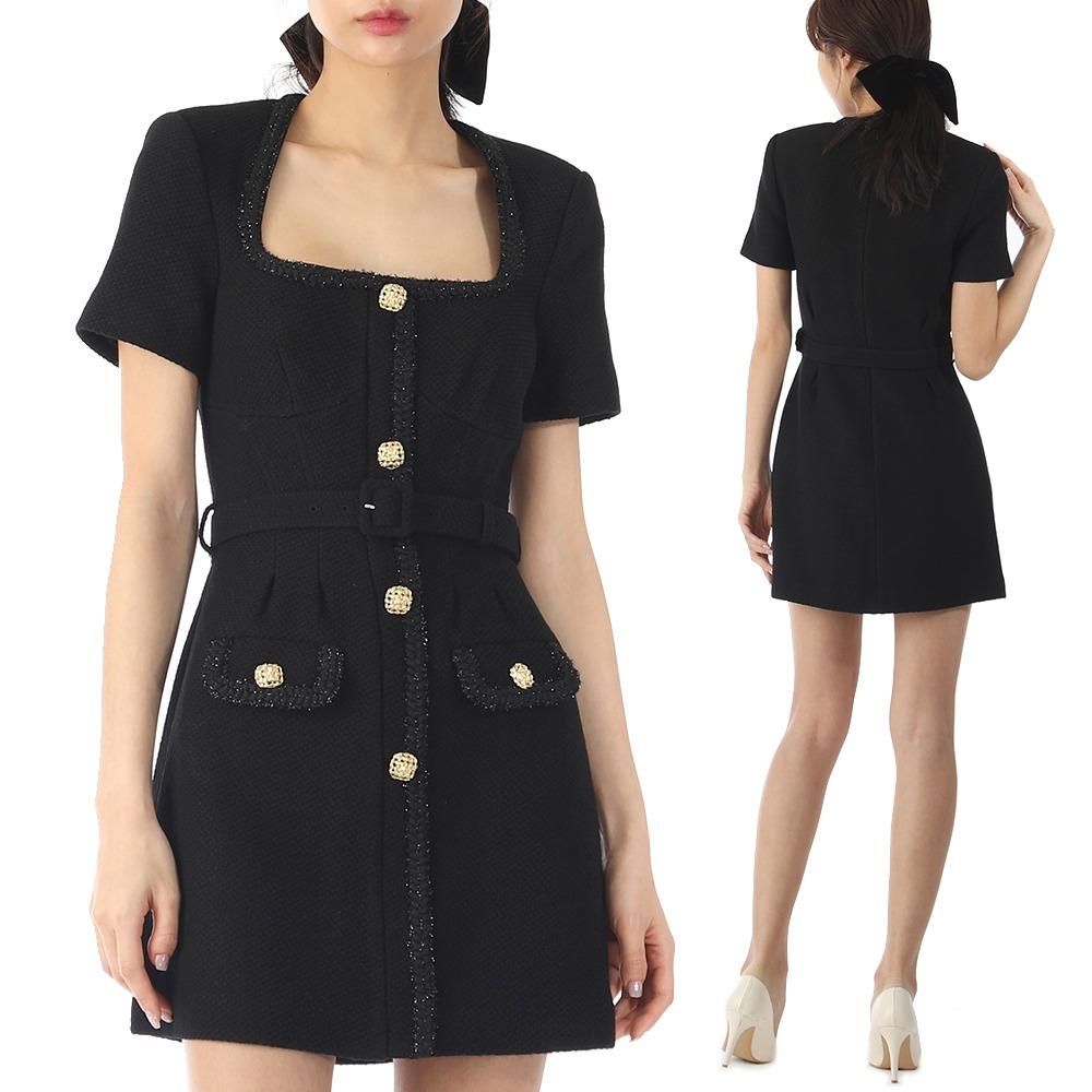 [기획전] 23SS 셀프포트레이트 우븐 반팔 미니 원피스 RS23014SB BLACK