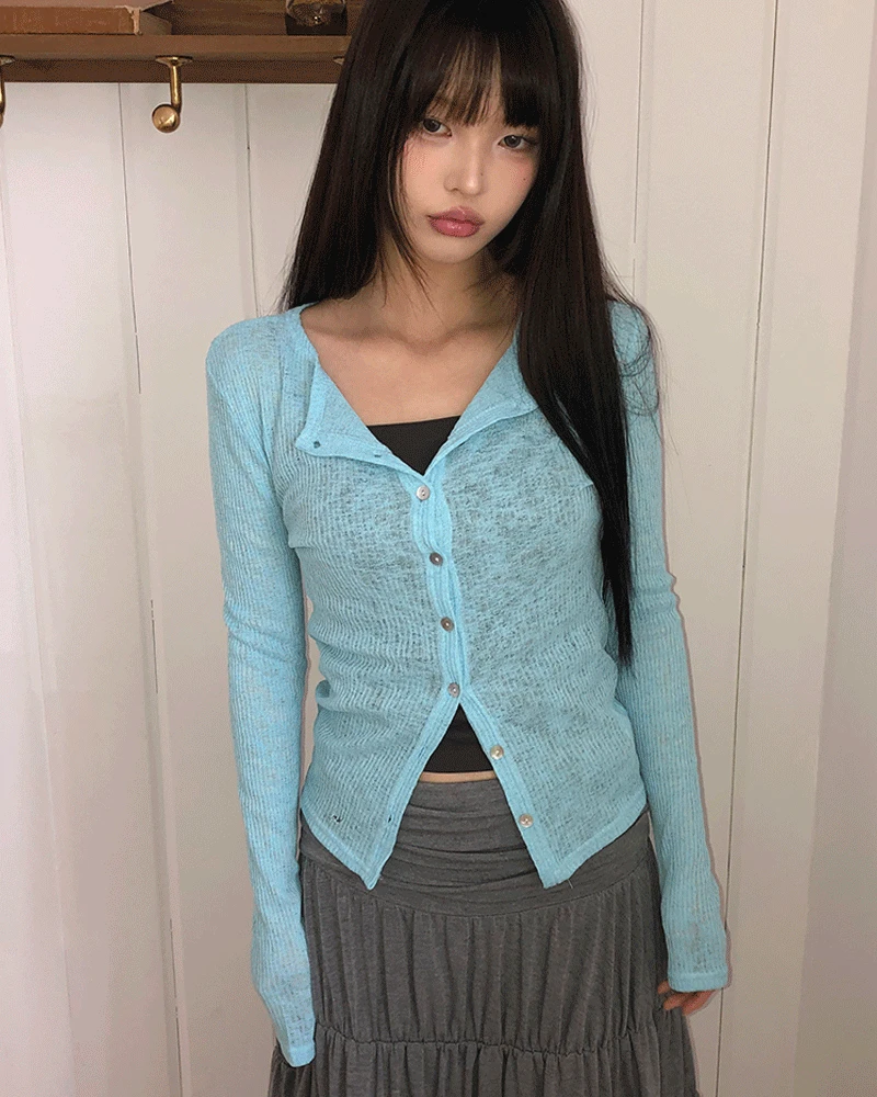 [5color/살안타템🫧] 앤도어 슬림 시스루 니트 가디건