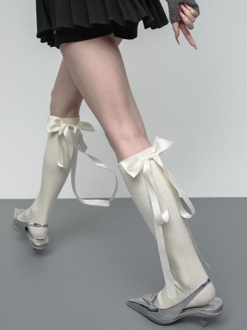 SS2L Satin Ribbon Knee Socks (2color)