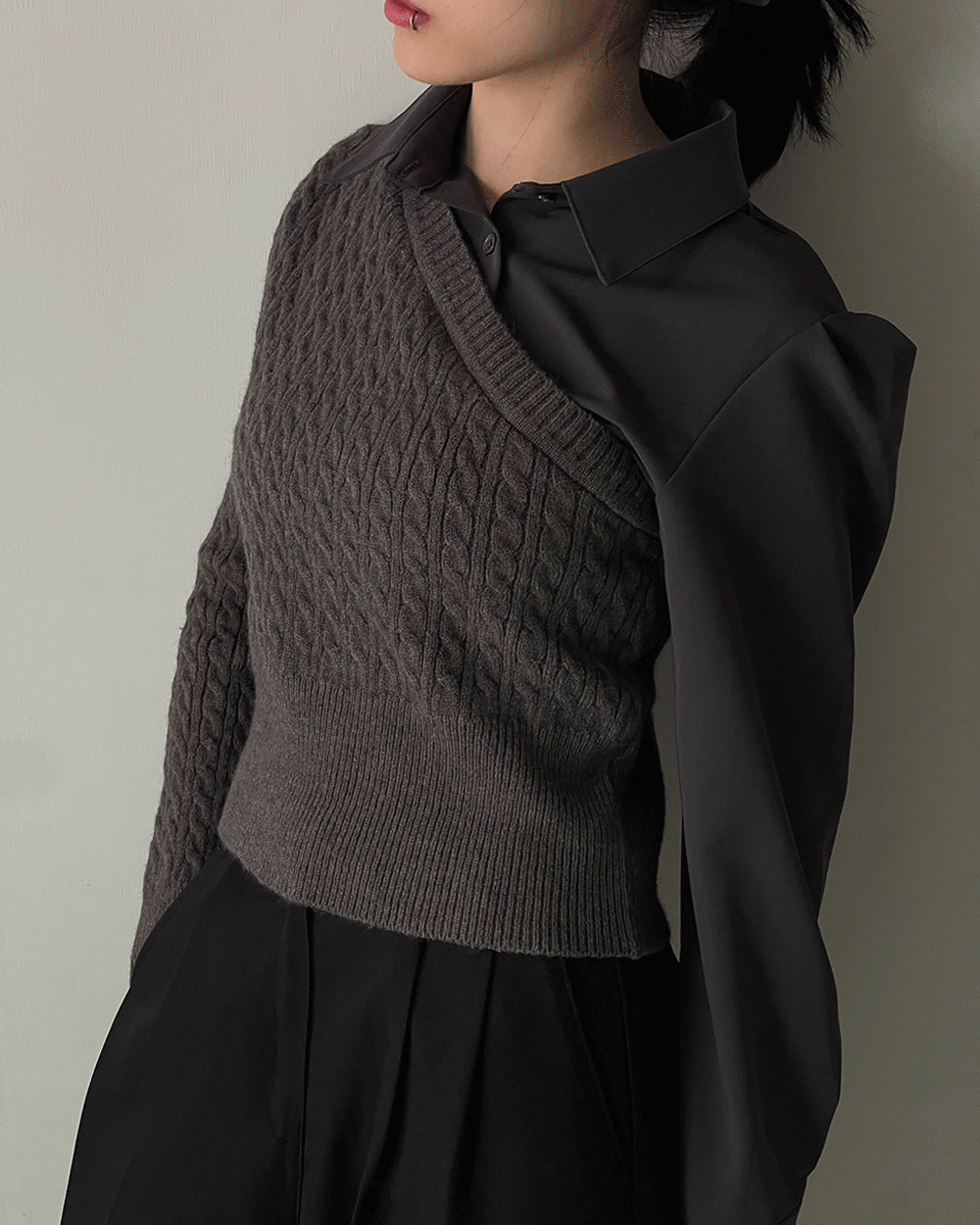 페러스 니트 레이어드 셔츠 (2color)