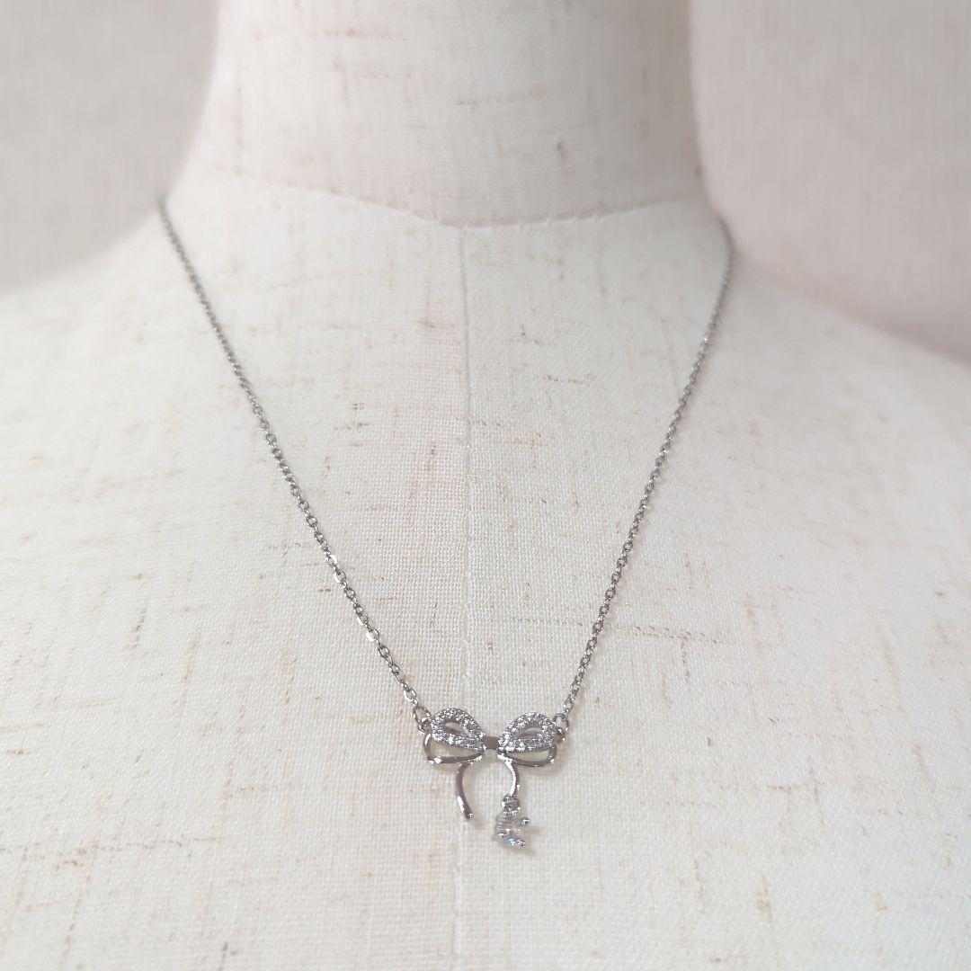 ♡冬 リボン ネックレス ペンダント ストーン 石 ステンレス 冬アクセ