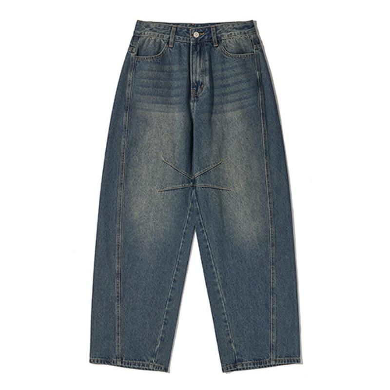 커브드 벌룬 워싱 데님 팬츠_블루