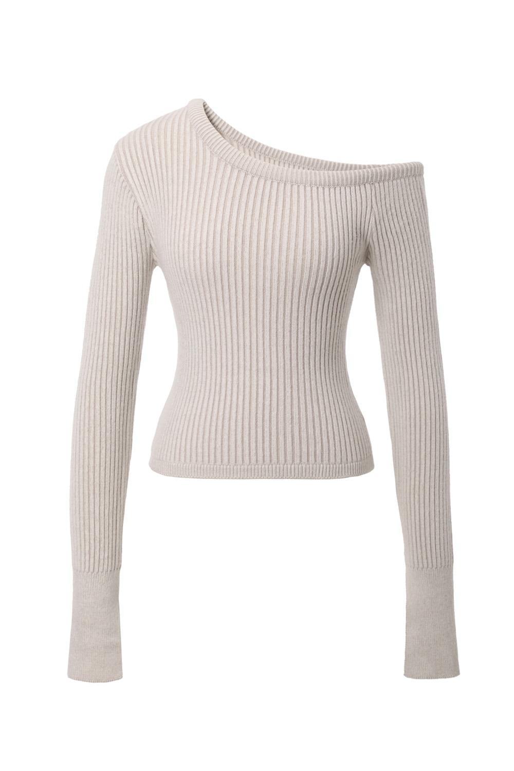 [ODDONEOUTXKHAKIPOINT] UNBAL COMBI KNIT TOP IVORY