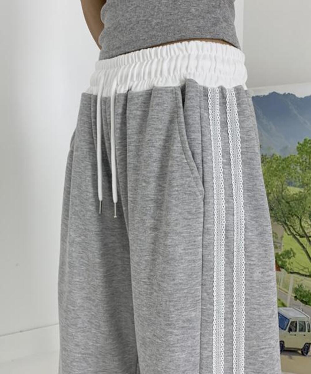 러브앤드팝 하츠 2줄 레이스 배색팬츠