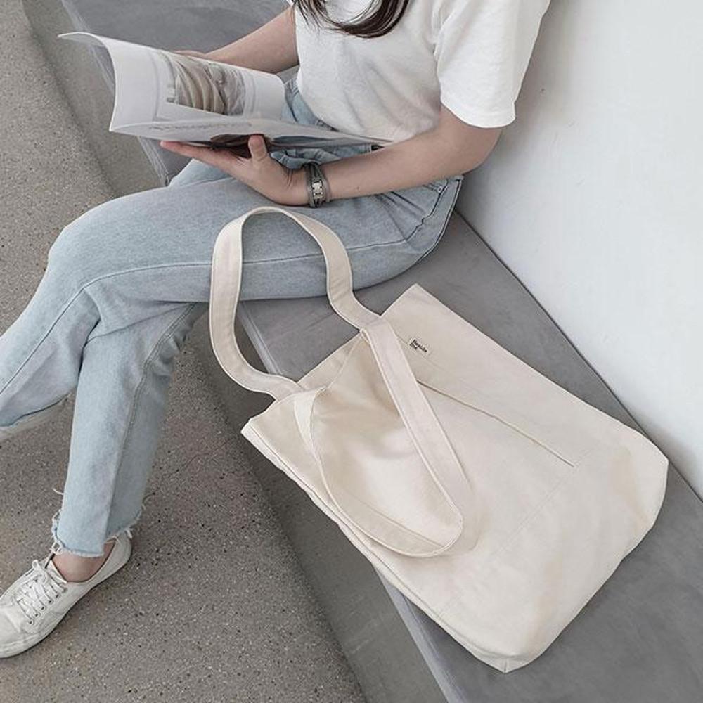 무지 트윌 캔버스 심플라인 에코백 아이보리