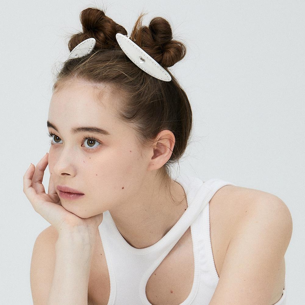 Heart Oval Hair Barrettes(White)