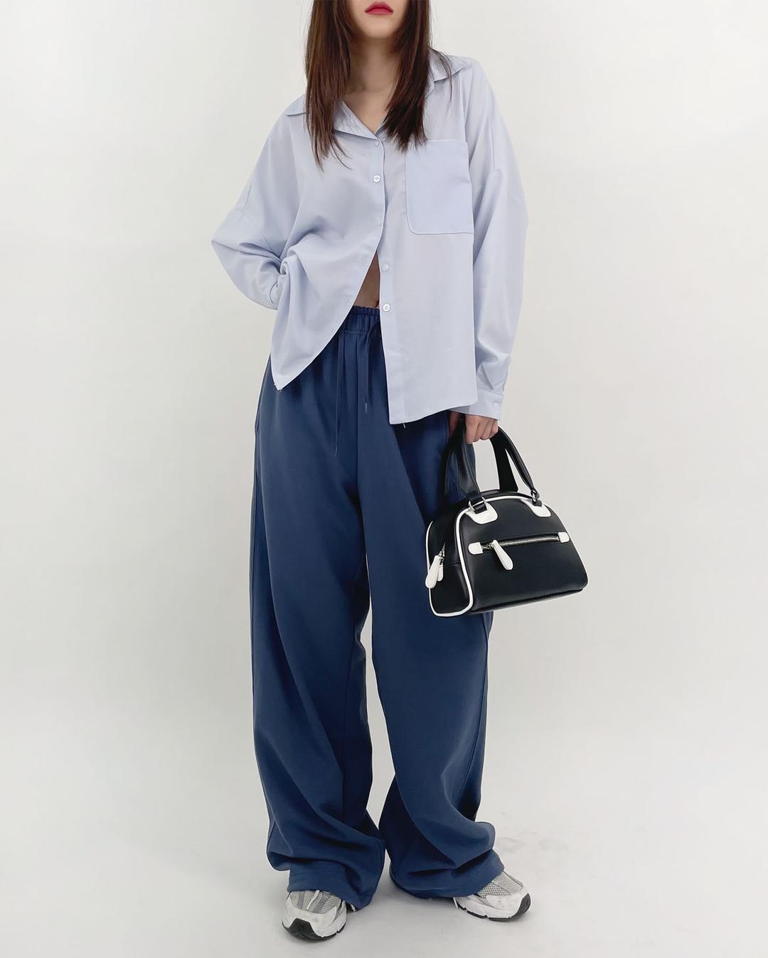 밑단 스트링 절개 투웨이 쭈리 와이드 조거 츄리닝 트레이닝 밴딩 팬츠