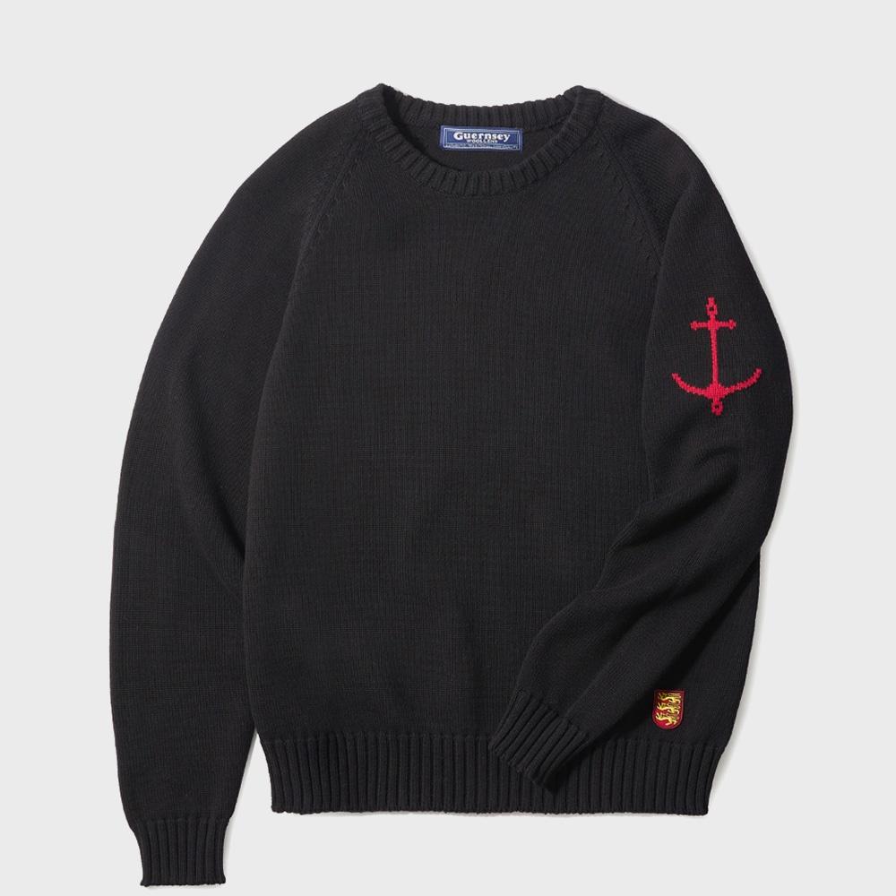 건지울른스 나그랑 크루넥 코튼 스웨터 - 블랙