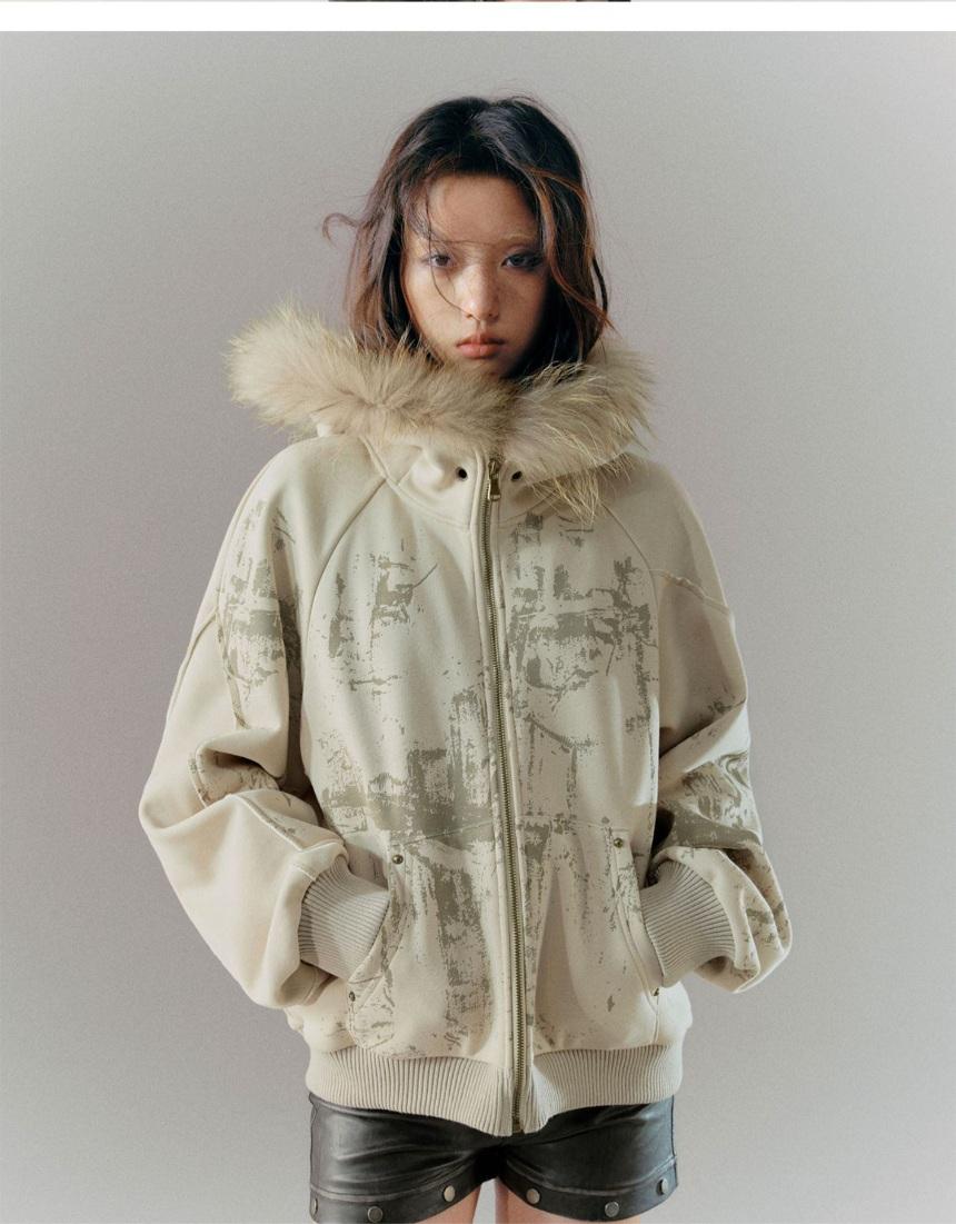 Cest Nous Graffiti fur sweatshirt jacket