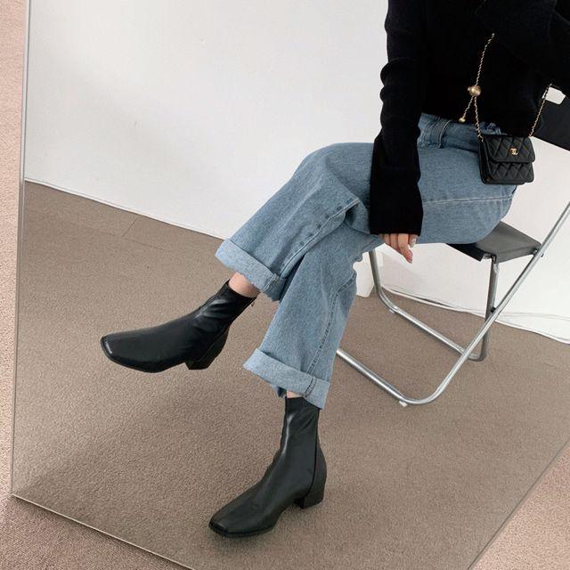[기본앵클/3cm] 발목 앵클 스판 뒷지퍼 삭스 통굽 부츠 (3color) _미닛마켓