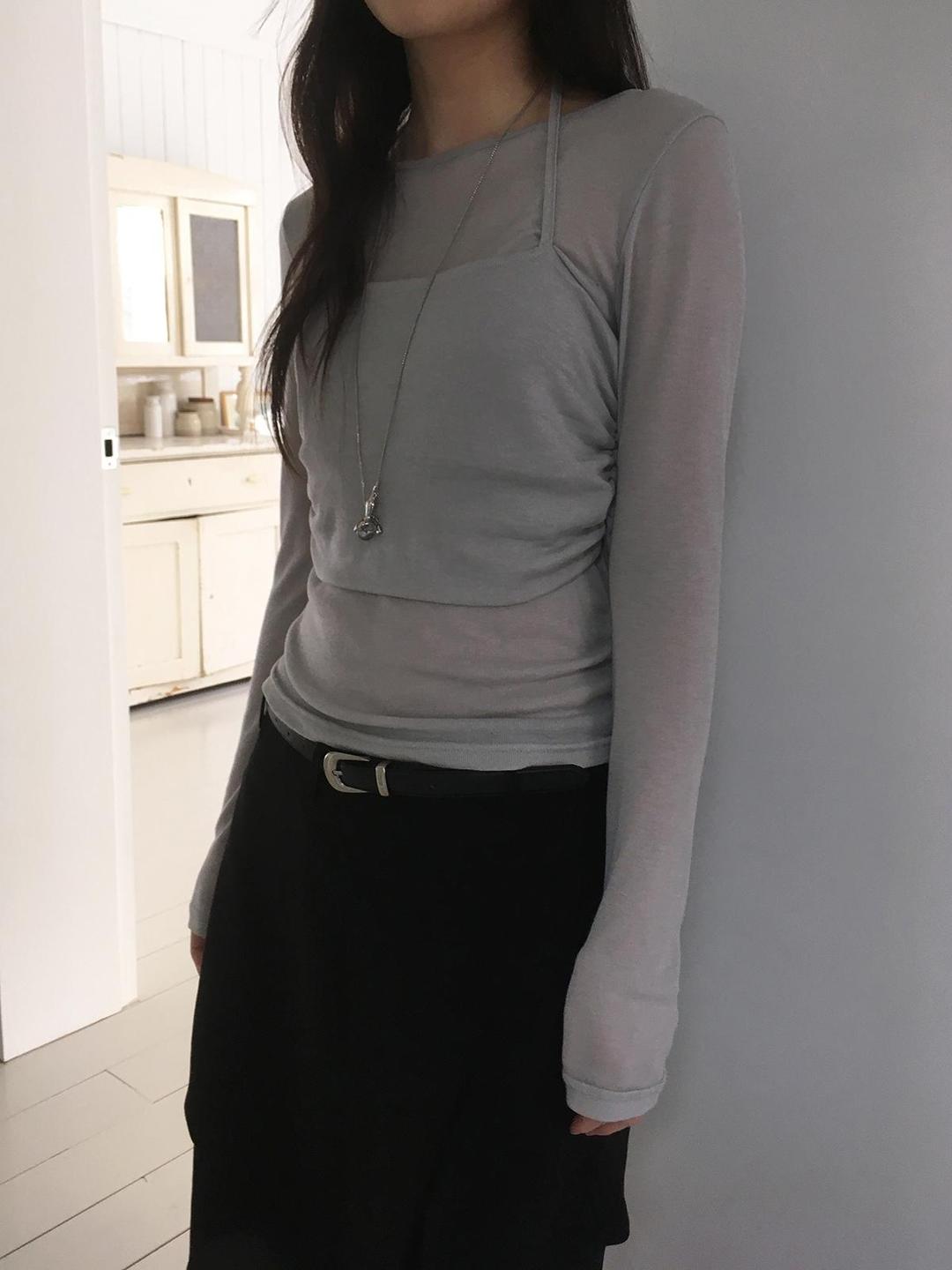 미엔느 [미엔느] sheer halter shirring set / 시어 홀터 셔링 세트 티 (3col)