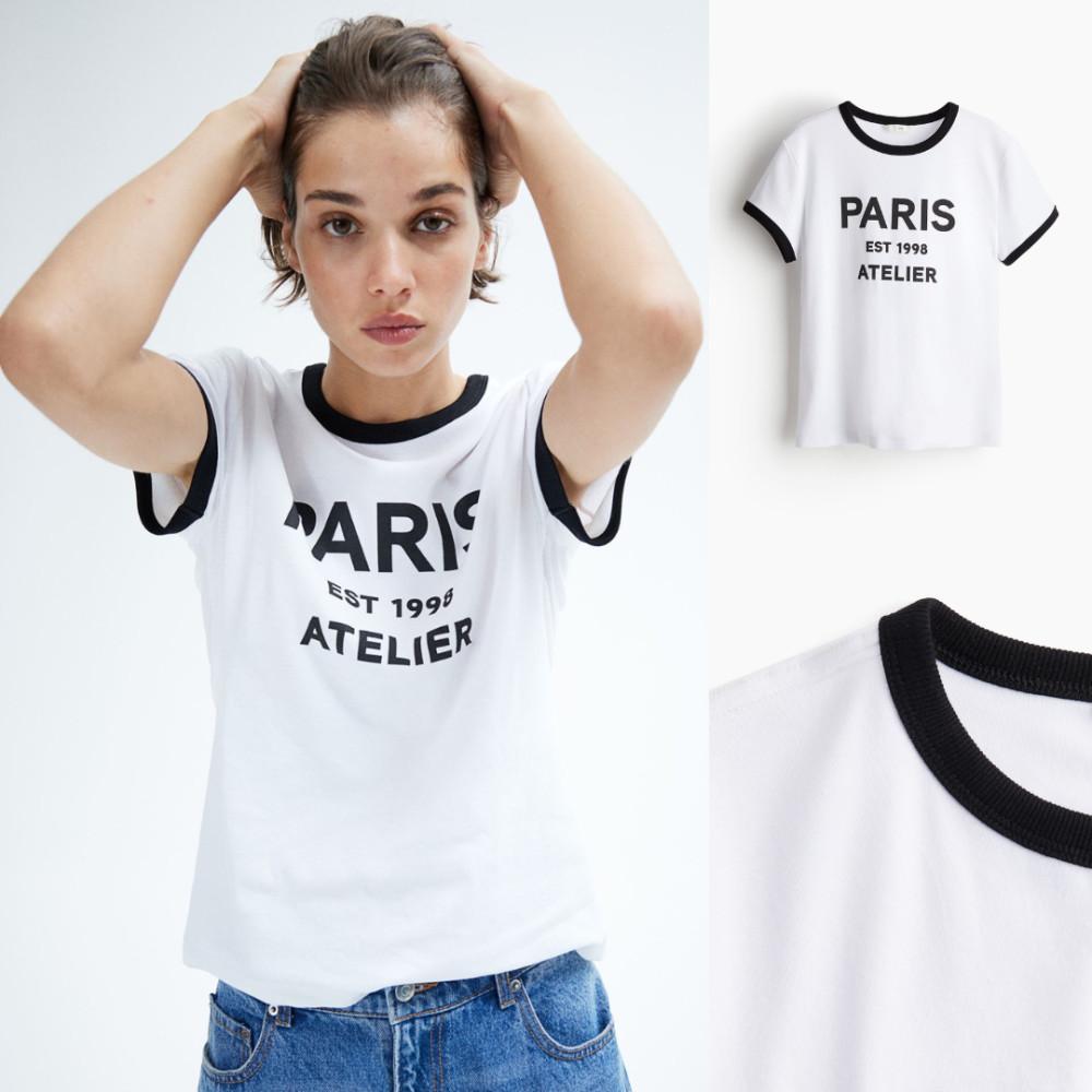 H&M 링거티 여름 티셔츠 흰티 바캉스룩 데일리 티셔츠 여자반팔티