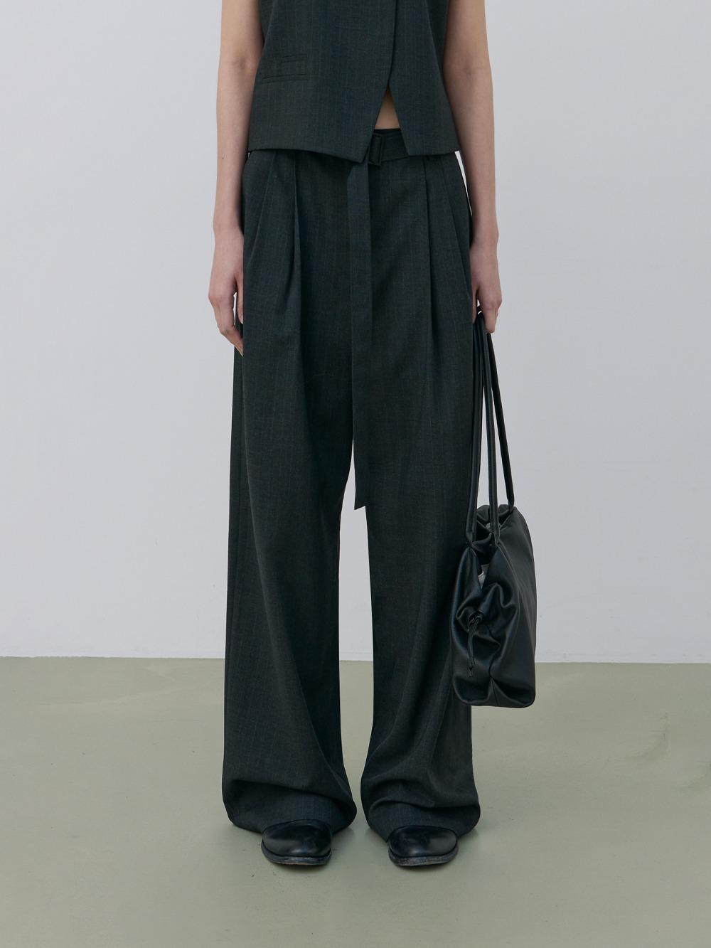 Belted Tuck Stripe Trousers (charcoal)
