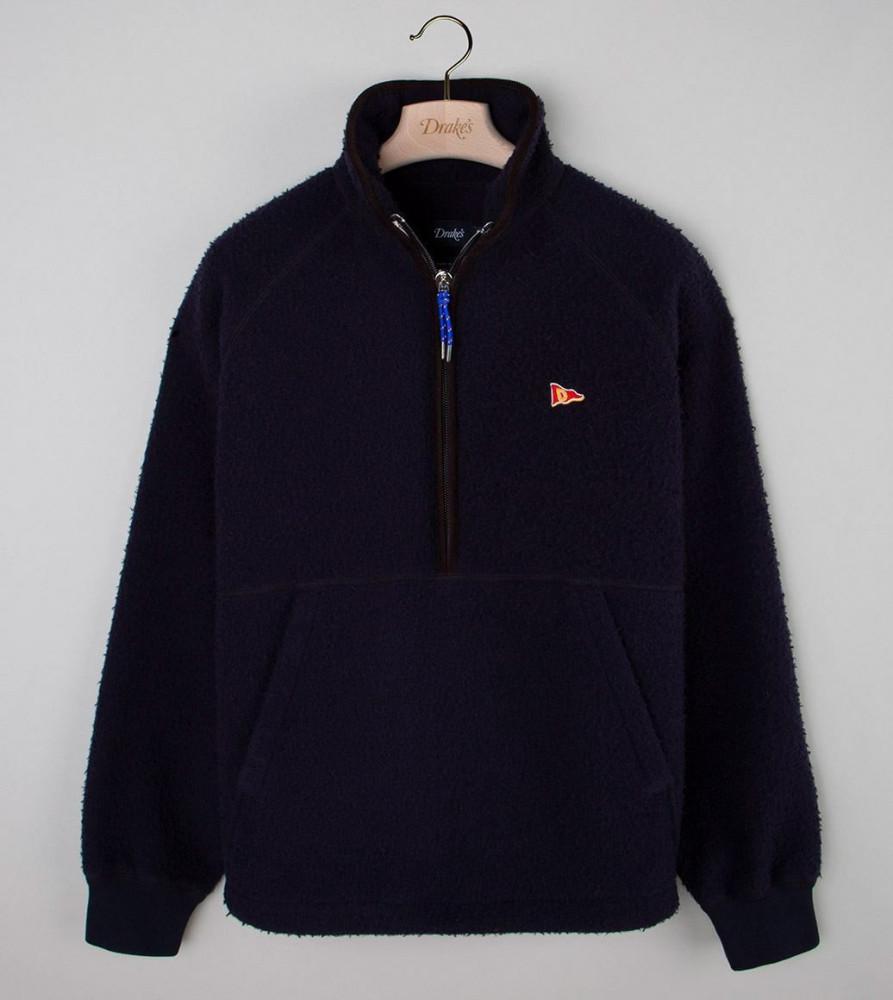 드레익스 Navy Casentino Wool Half-Zip Pullover Fleece
