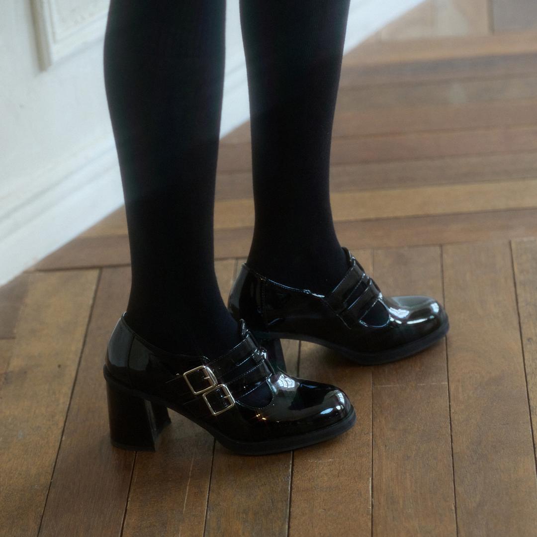 솔트앤초콜릿 [소녀시대 태연 착용]라운드 토 더블 스트랩 펌프스 412411002 (8cm/2colors)