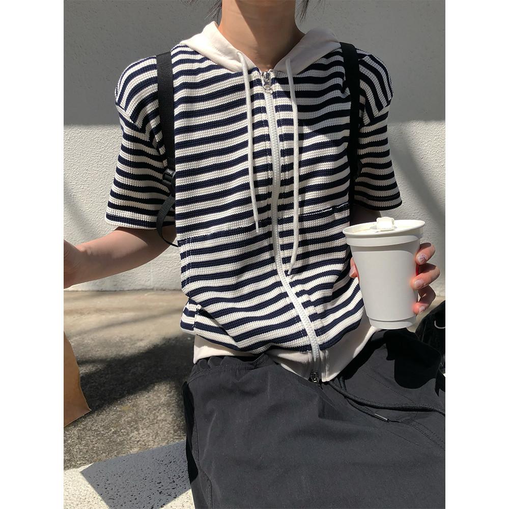 [반팔버전] 메리 스트라이프 후드집업 (4color)