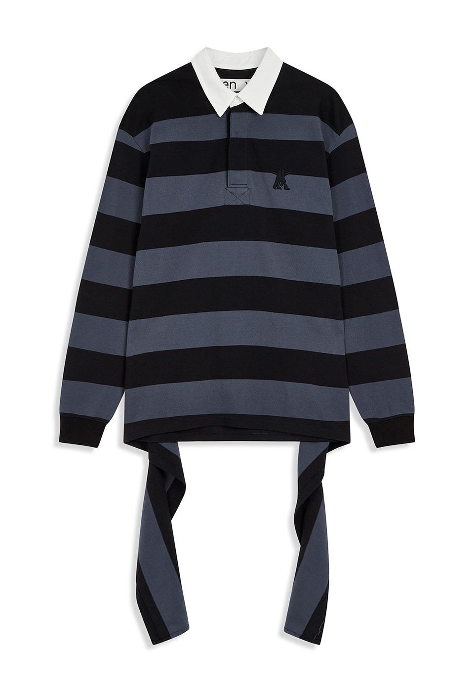 STRIPE TRIM RUGBY SHIRT, CHARCOAL