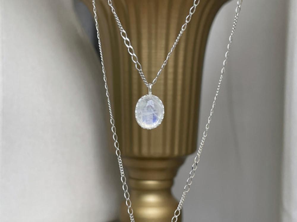 레인보우 문스톤 엔틱 스타일 원석 실버 925 목걸이