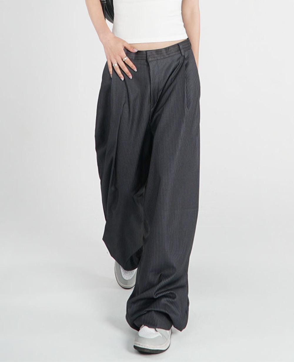 킴즈 008 MIX PINTUCK STRIPE SLACKS