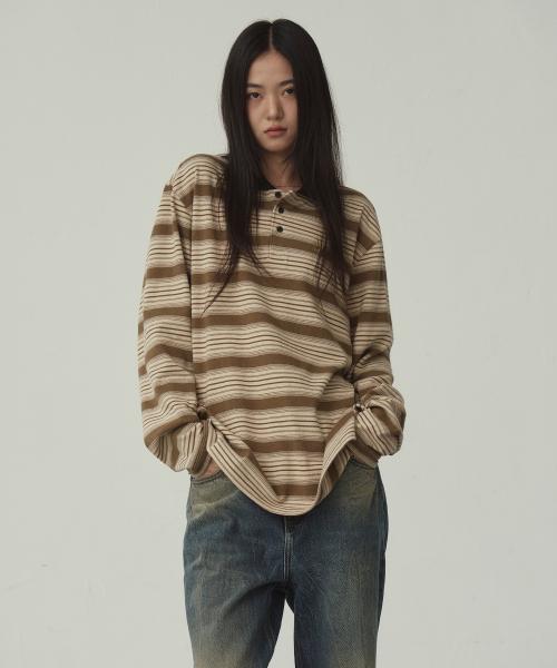 STRIPE RUGBY L/S SHIRT BEIGE