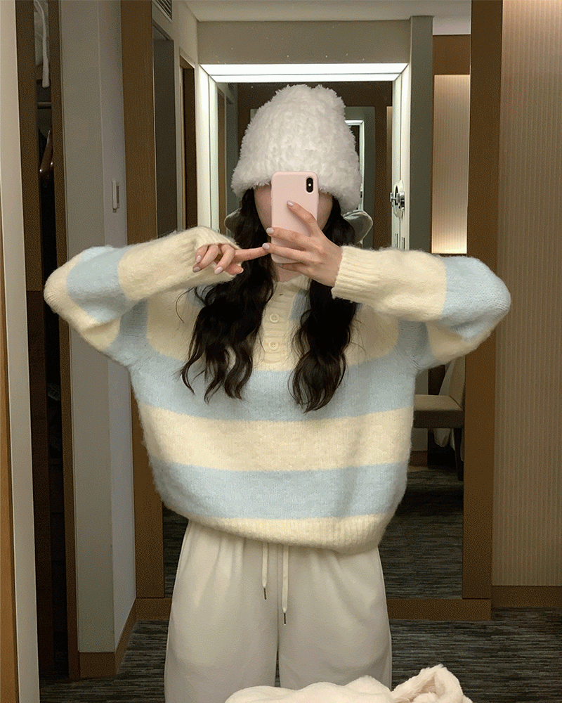 꼰미고 [겨울니트/캐주얼/루즈핏] 이츠 단가라 카라 니트