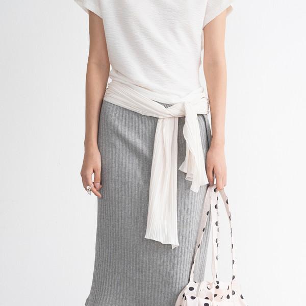 Ribbed Slit Midi Skirt (Gray)