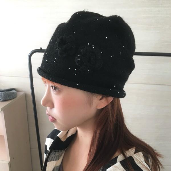 Flower deco Beanie (Black)