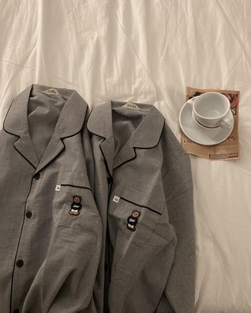 당일/ (고퀄리티,커플)러브베어 잔체크 잠옷 부드러운원단 사계절홈웨어 빅사이즈 파자마파티