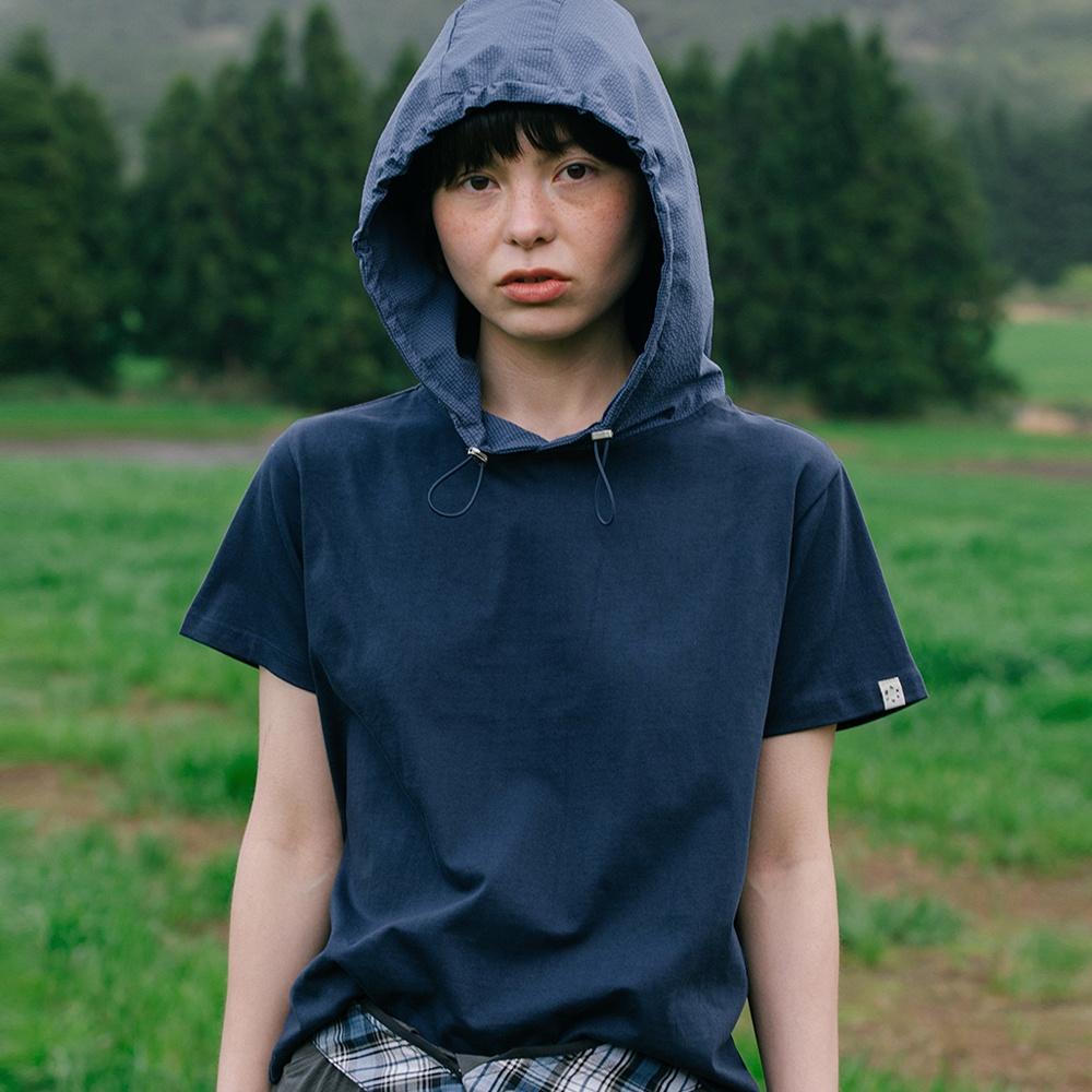 HOODED HALF T-SHIRTS, NAVY