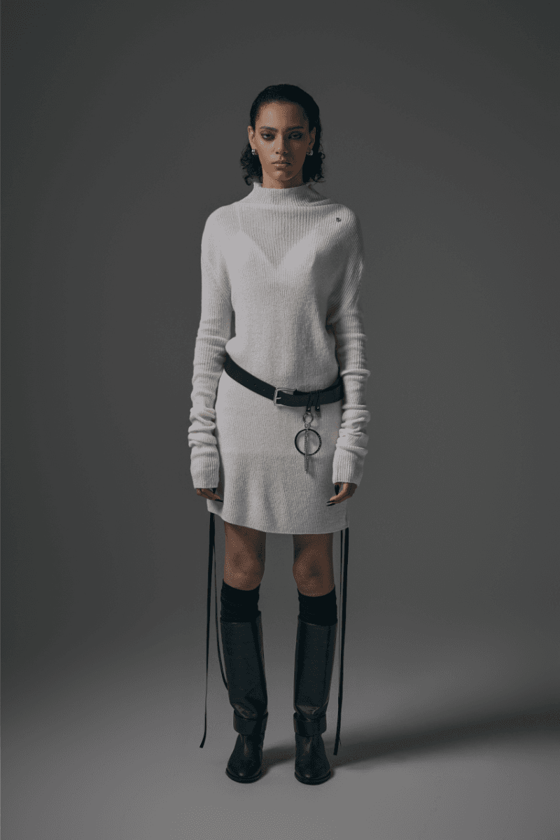 Alpaca Half-Turtleneck Long Knit [ Ivory ]